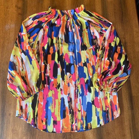 New York & Company Blouse Large Multicolor Brushstroke Abstract Colorful - Picture 7 of 8